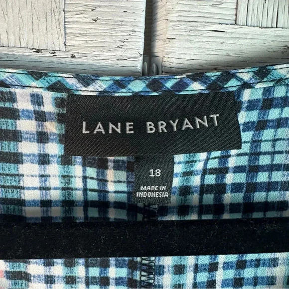 Lane Bryant Plaid Ruffle Sleeve Blouse - Blue and Pink - Picture 5 of 10